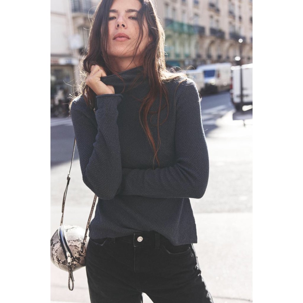 New Zara Textured Mock Neck Turtleneck Jersey Top Dark Gray Women's Size Medium
